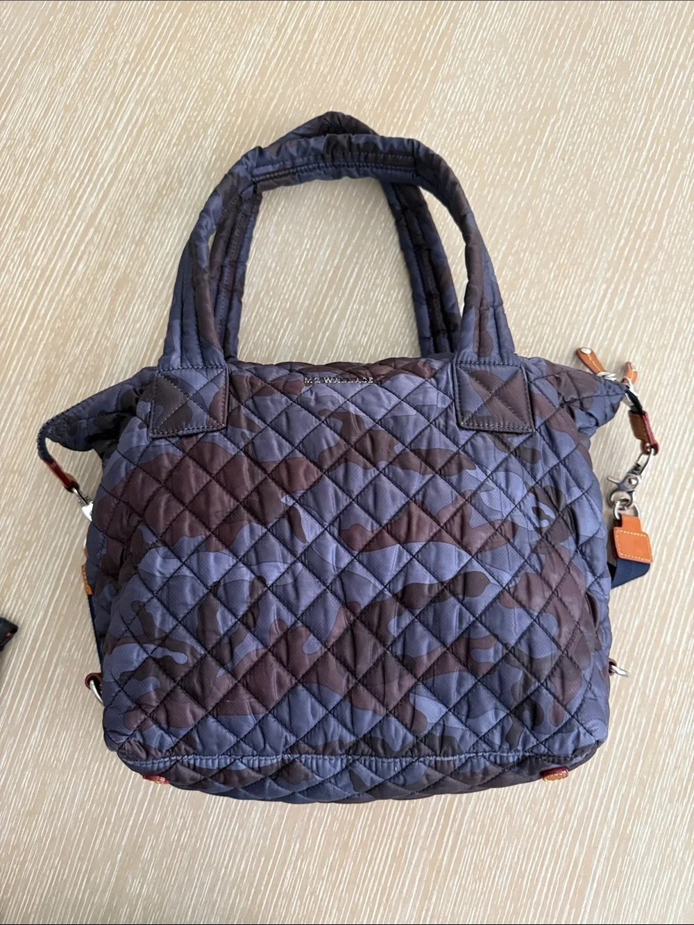 MZ Wallace Sutton Quilted Tote in Dark Navy Camo with Matching Pouch 229